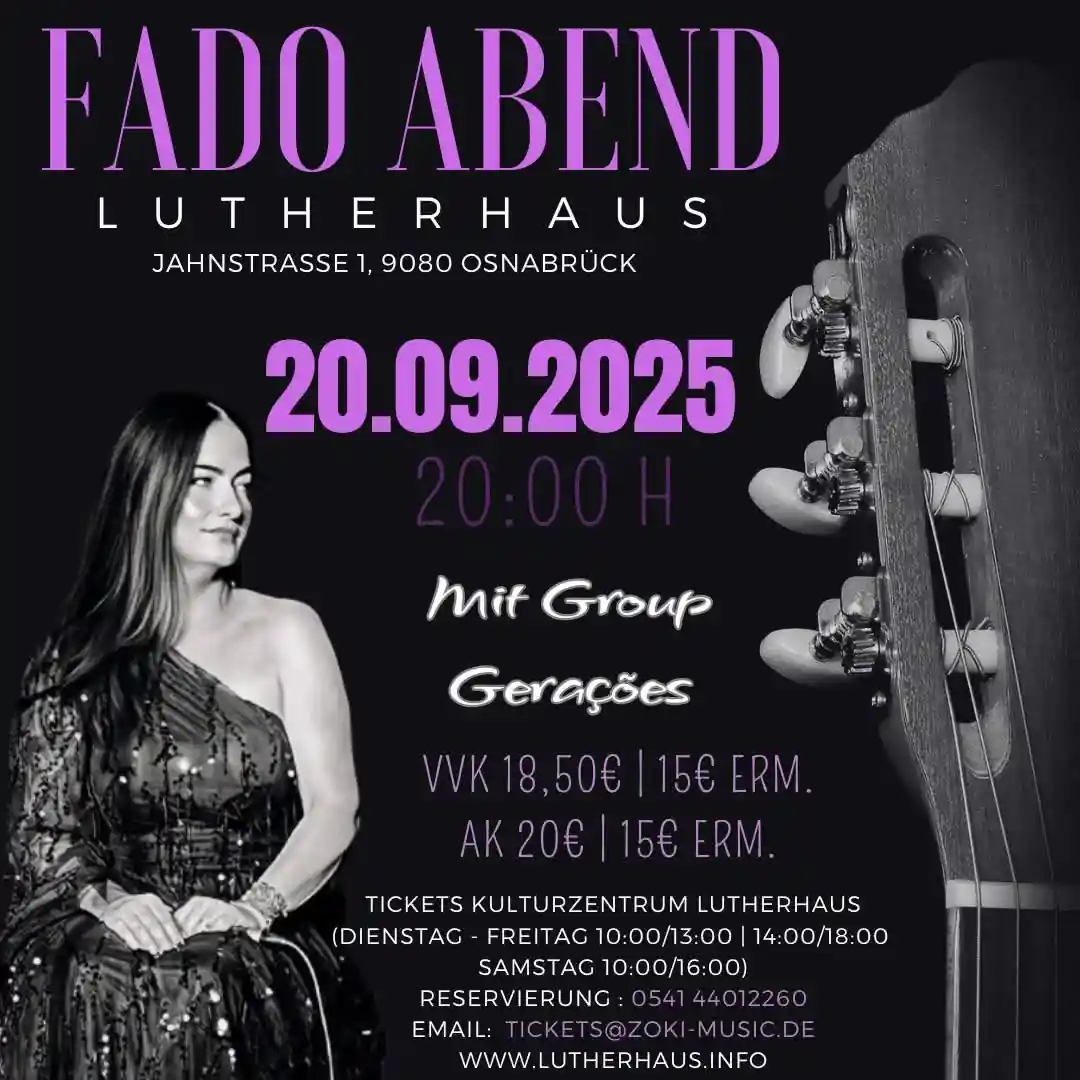 fado abend Cartaz da Noite de Fado no Lutherhaus Osnabrück com o grupo Gerações, 20 de setembro de 2025
