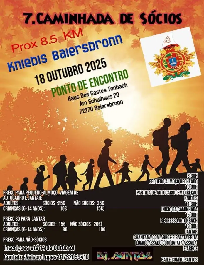 Cartaz da Caminhada de Sócios Baiersbronn 2025 – evento dia 18 de outubro com caminhada, jantar e baile.