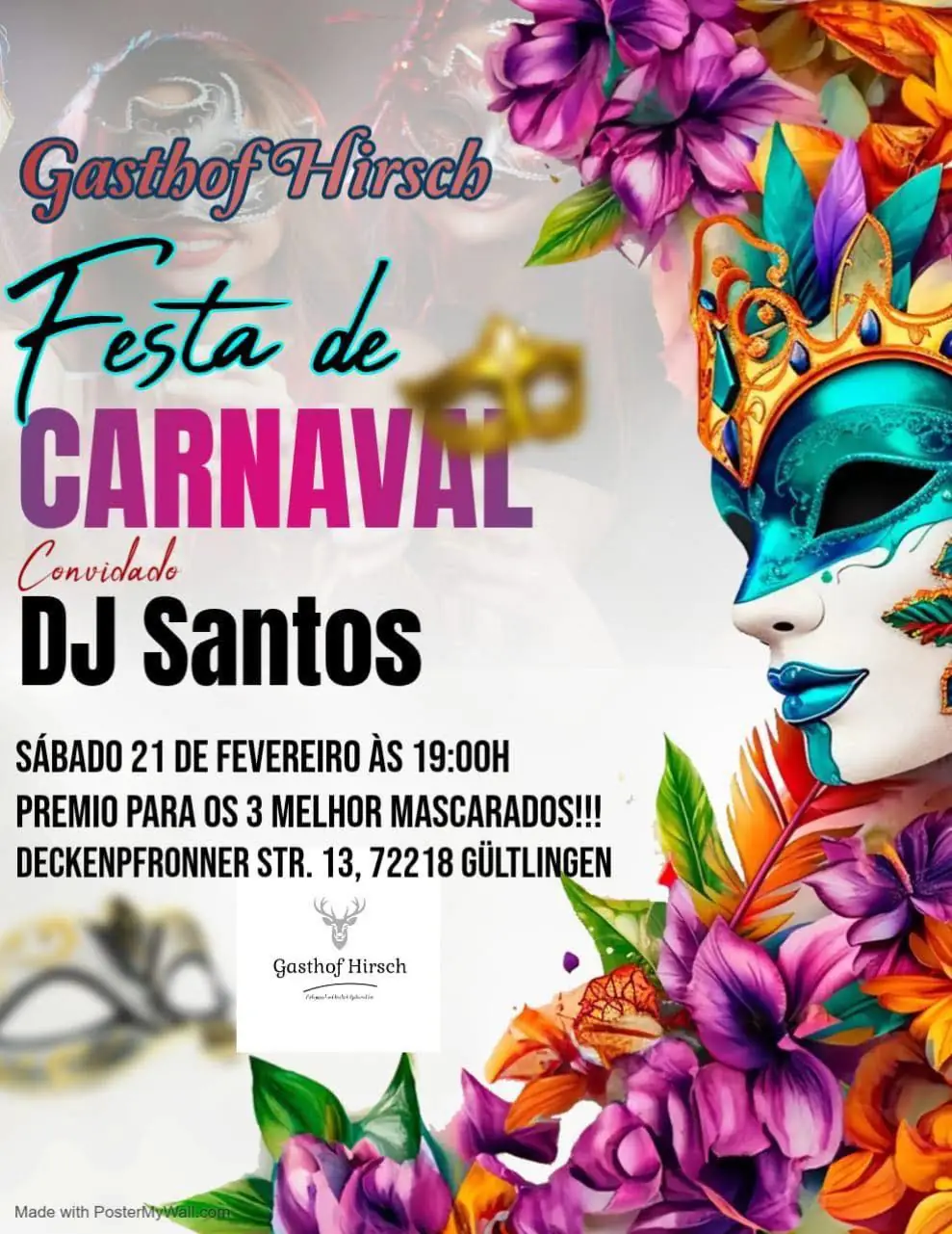 Festa de Carnaval em Gültlingen com DJ Santos e concurso de máscaras