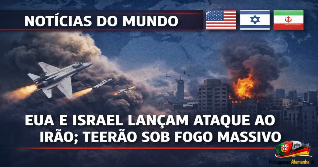 Conflito no Médio Oriente: Ataque EUA Israel Irão provoca explosões em Teerão em 28 de fevereiro de 2026.