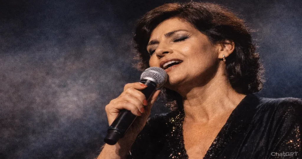 Linda de Suza a cantar com emoção no palco