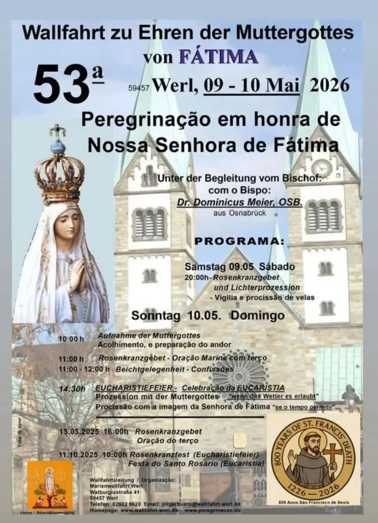 Peregrinação Nossa Senhora de Fátima Werl 2026 Alemanha