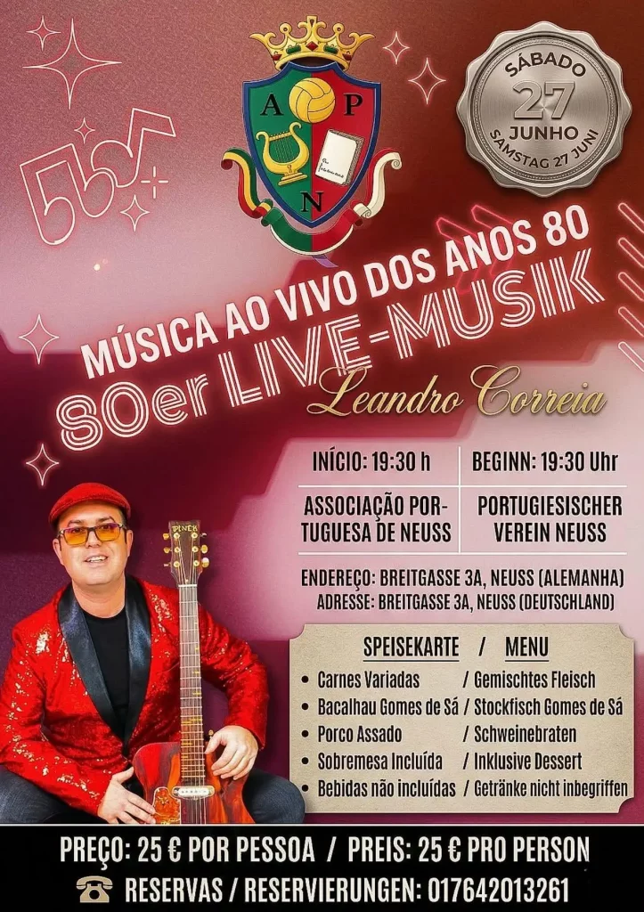 Música ao Vivo Anos 80 – Leandro Correia | Associação Portuguesa de Neuss