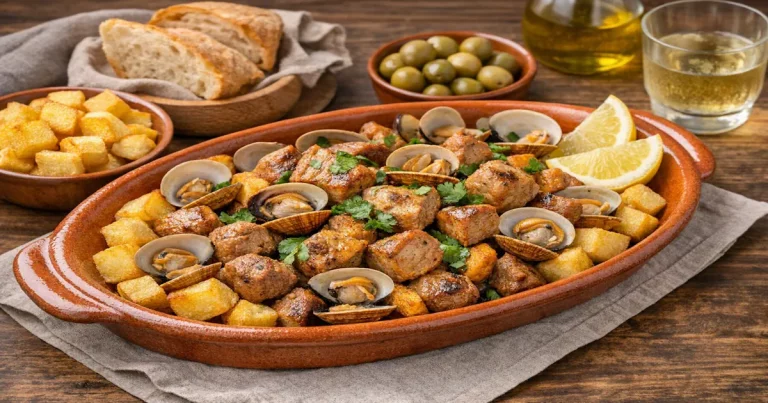 Carne de Porco à Alentejana Schweinefleischgericht mit Muscheln