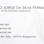 Cartão de visita do Dr. António Fernandes, médico português em Wuppertal Consultório Pravital em Wuppertal — atendimento em português portugiesischer Arzt in Wuppertal