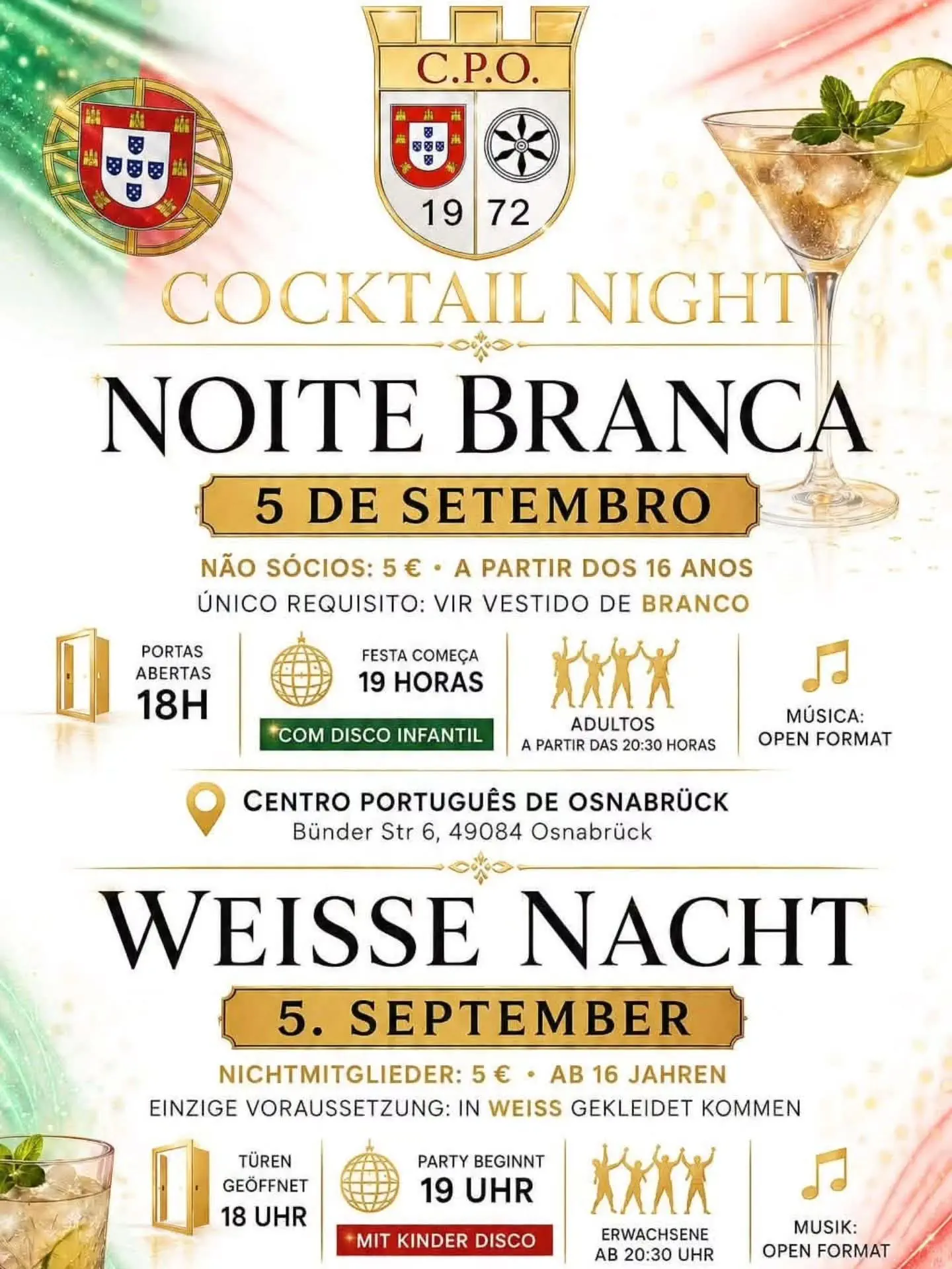 Cocktail Night – Noite Branca no Centro Português de Osnabrück