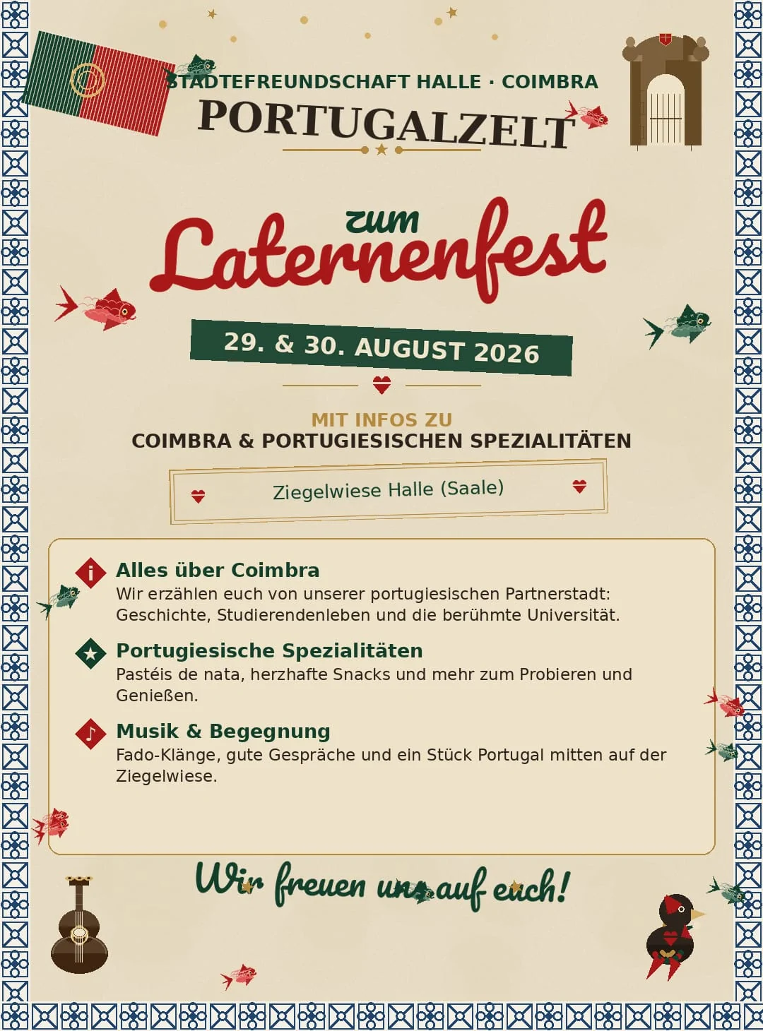 Portugalzelt no Laternenfest 2026 – Halle celebra Coimbra